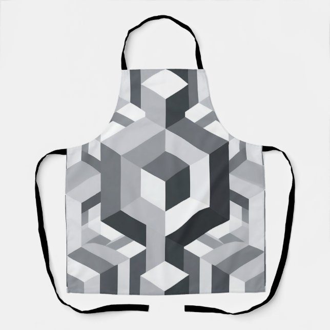 Delantal Patrón de cubo isométrico monocromo (Anverso)