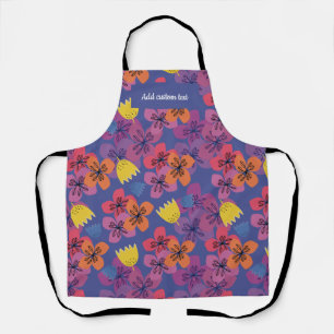 Delantal Patrón de cumpleaños azul floral personalizado nom