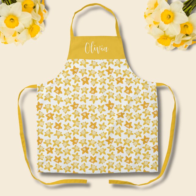 Delantal Patrón de Daffodil de primavera (Daffodil spring floral kitchen apron)