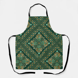 Delantal Patrón de Damasco de época - Verde de esmeralda 