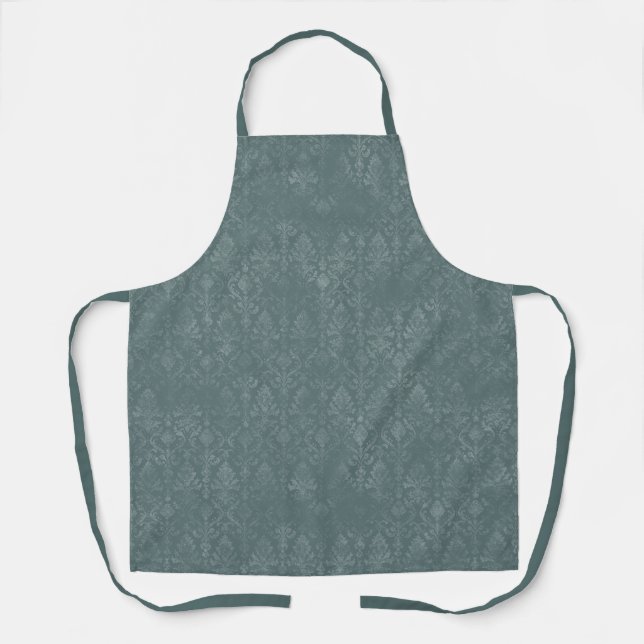 Delantal Patrón de Damasco de Floral Verde Oscuro - Apron (Anverso)