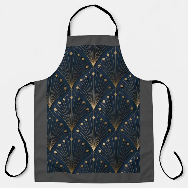 Delantal Patrón de Deco Azul y Dorado (Anverso)