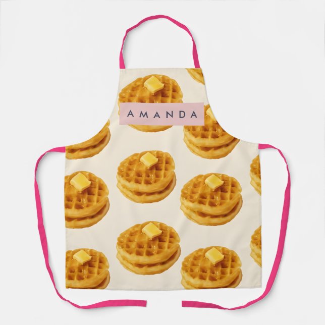 Delantal Patrón de Desayuno de Waffle Acogedor Personalizad (Anverso)