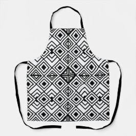 Delantal Patrón de diamante geométrico negro y blanco