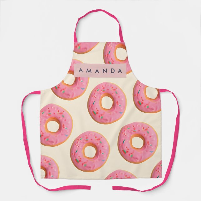 Delantal Patrón de dona glaseada rosa personalizada (Anverso)