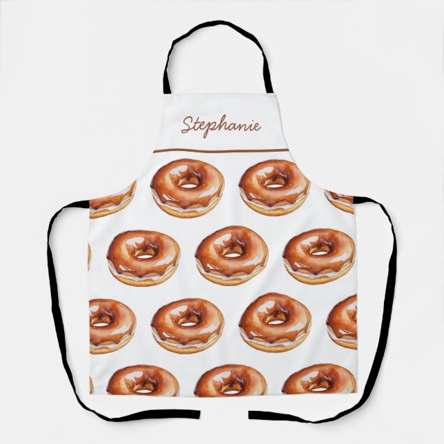Delantal Patrón de donut acuático de nombre personalizado d (Anverso)