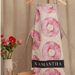 Delantal Patrón de Donuts de color rosa moderno con nombre<br><div class="desc">Patrón de Donuts de color rosa moderno con nombre</div>