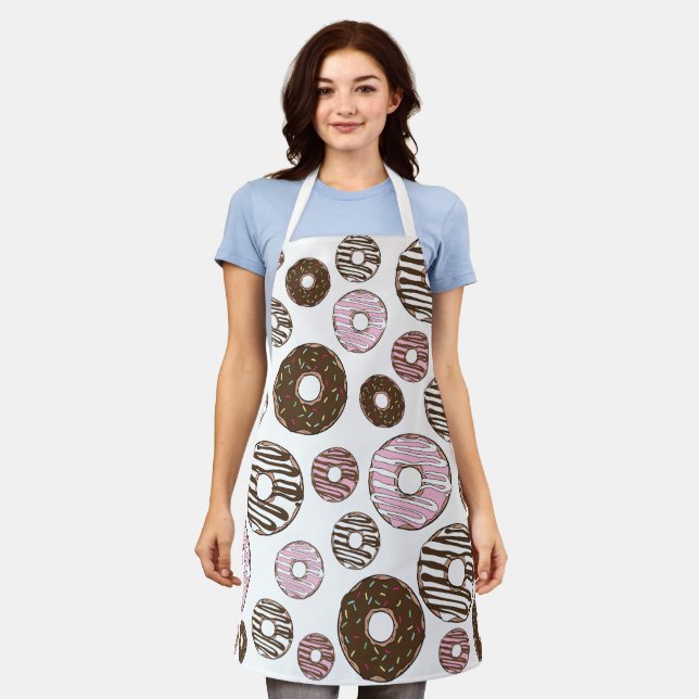 Delantal Patrón De Donuts, Donuts Rosados, Donuts Marrones (Gastado)