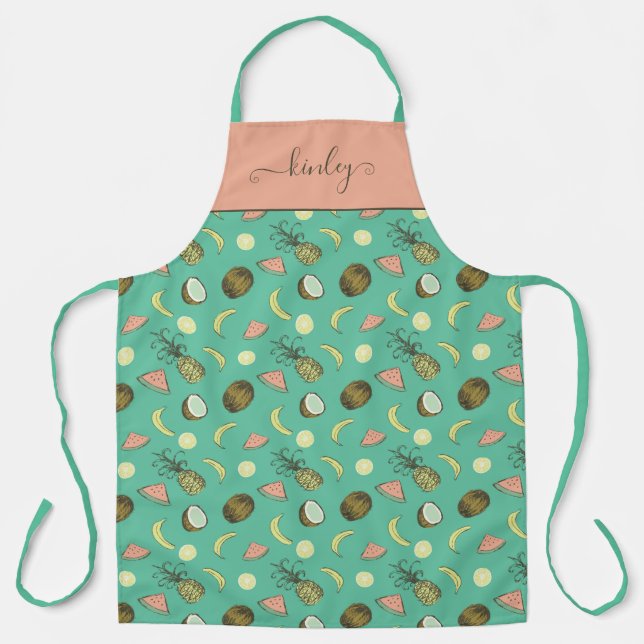 Delantal Patrón de doodle de frutas tropicales (Anverso)