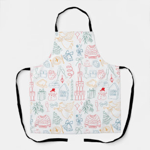 Delantal Patrón de doodle navideño dibujado a mano en color