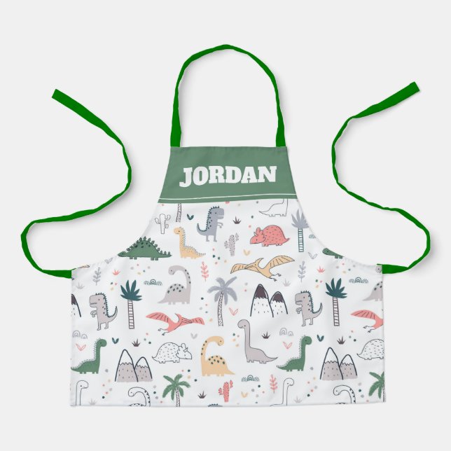Delantal Patrón de escena de Dinosaurio Divertido Pastel (Anverso)