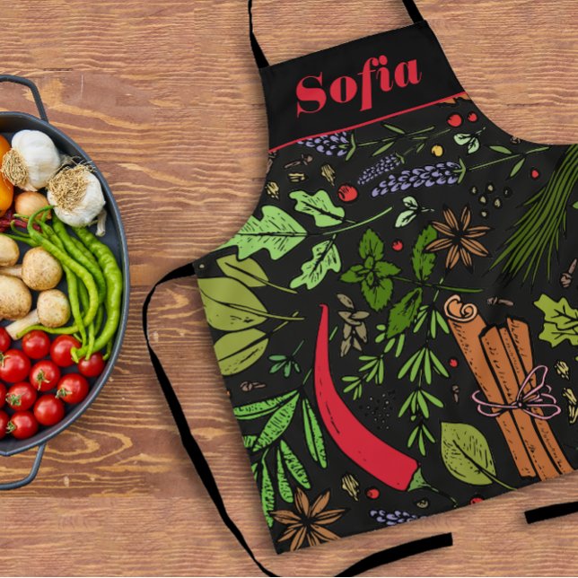 Delantal Patrón de especias nombre personalizado negro (Subido por el creador)