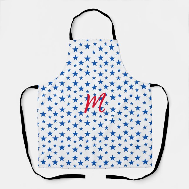 Delantal Patrón de Estrella Personalizable Azul y Blanco (Anverso)