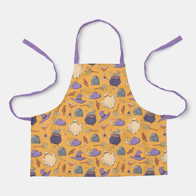 Delantal Patrón de fantasmas y brujas de Halloween (Anverso)