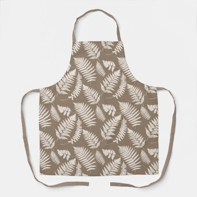 Delantal Patrón de Fern de Woodland, Taupe Tan y Cream (Anverso)