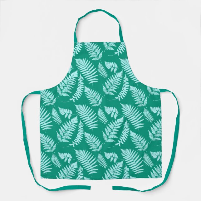 Delantal Patrón de Fern de Woodland, Turquesa y Aqua (Anverso)