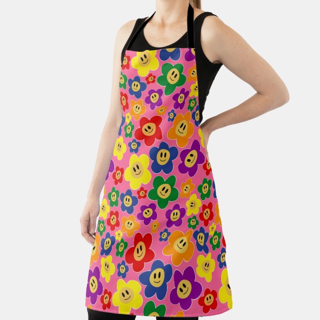 Delantal Patrón de flor arco iris LGBT - rosa (in situ)