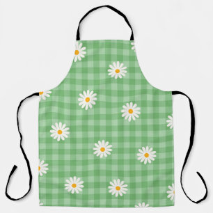 Delantal Patrón de flor de cuadros de gingham de margarita 