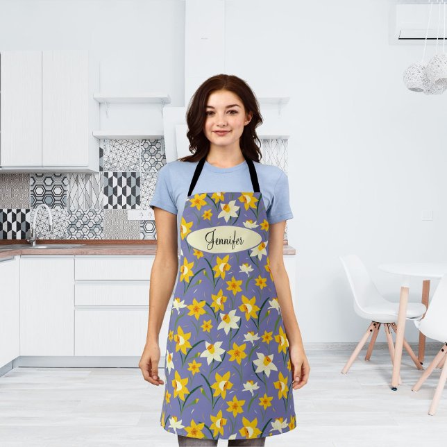 Delantal Patrón de flor de Daffodil floral con nombre perso (Subido por el creador)