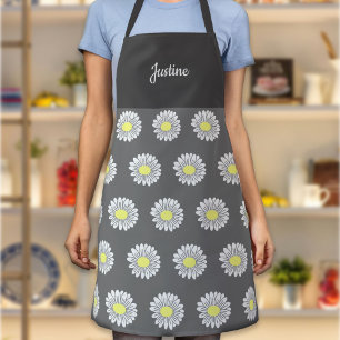 Delantal Patrón de flor de margarita botánica Apron gris