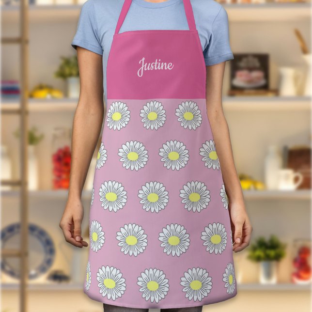 Delantal Patrón de flor de margarita botánica Apron rosado (Daisy Flower Pink Apron)