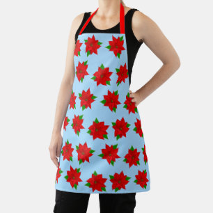 Delantal Patrón de Flor de Poinsettia de Navidad en Azul Cl