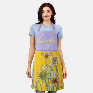 Delantal Patrón de flor de primavera de Viola Amarilla flor