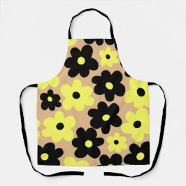 Delantal Patrón de flor hippie amarillo-negro