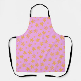 Delantal Patrón de flor hippie rosado de Naranja preppy