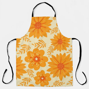 Delantal Patrón de flor Naranja retro vintage de mediados d