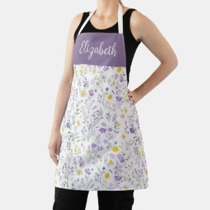 Delantal Patrón de Flor Silvestre Morado y Amarillo con Nom