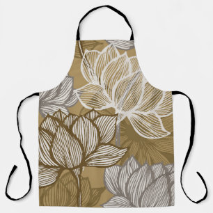 Delantal Patrón de flores Art Deco. Arte de la línea dorada
