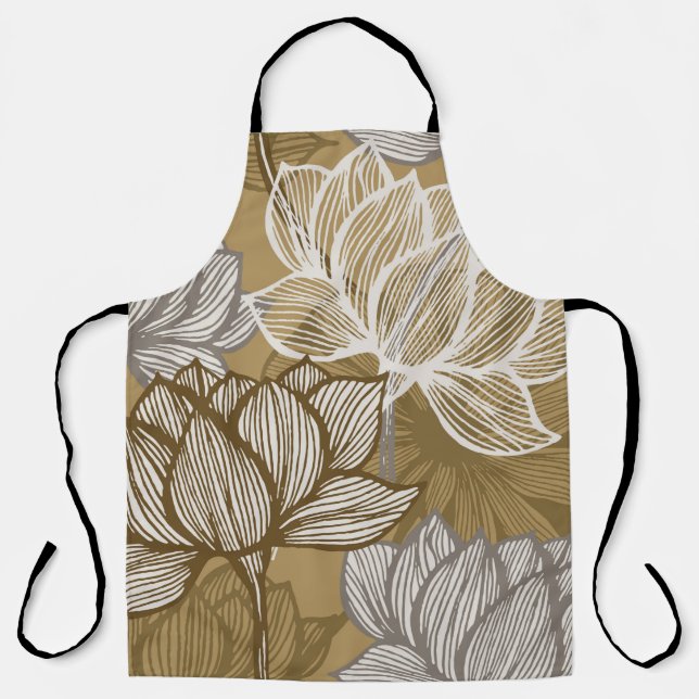 Delantal Patrón de flores Art Deco. Arte de la línea dorada (Anverso)