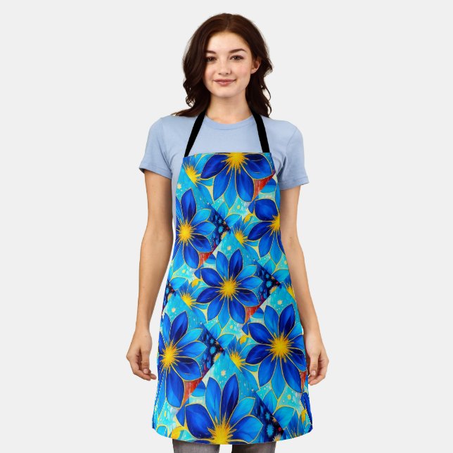 Delantal Patrón de flores azules de bonito (Gastado)