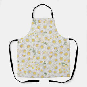 Delantal patrón de flores blancas acuarela