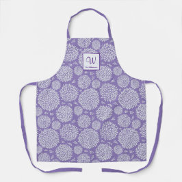 Delantal Patrón de flores de color morado dibujado a mano M