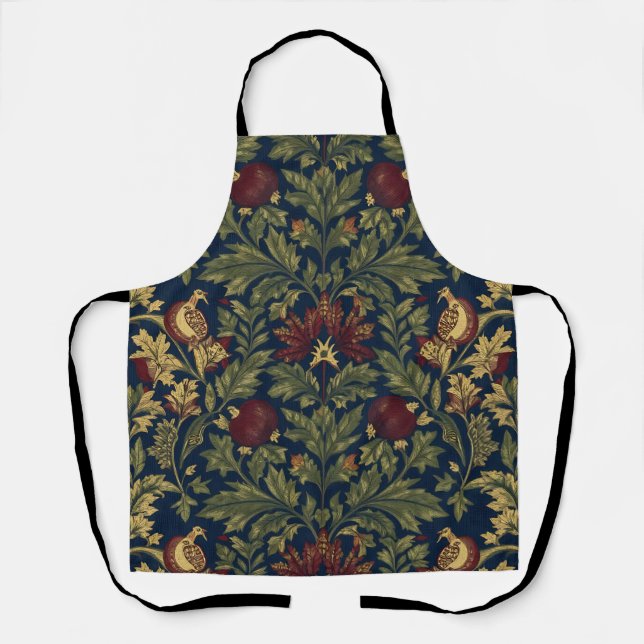 Delantal Patrón de flores de granada naval William Morris (Anverso)