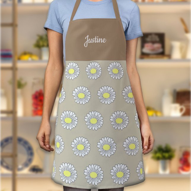 Delantal Patrón de flores de marrón de margarita botánica (Daisy Flower Brown Apron)
