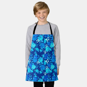 Delantal Patrón de flores de rosa azul clásica-87600