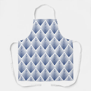 Delantal Patrón de flores de ventilador azul en blanco Art