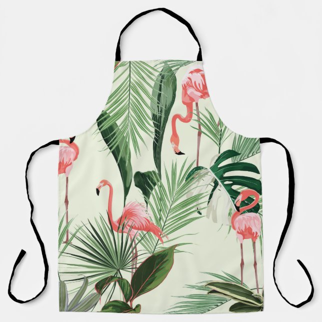 Delantal Patrón de flores exóticas Flamingo rosa (Anverso)