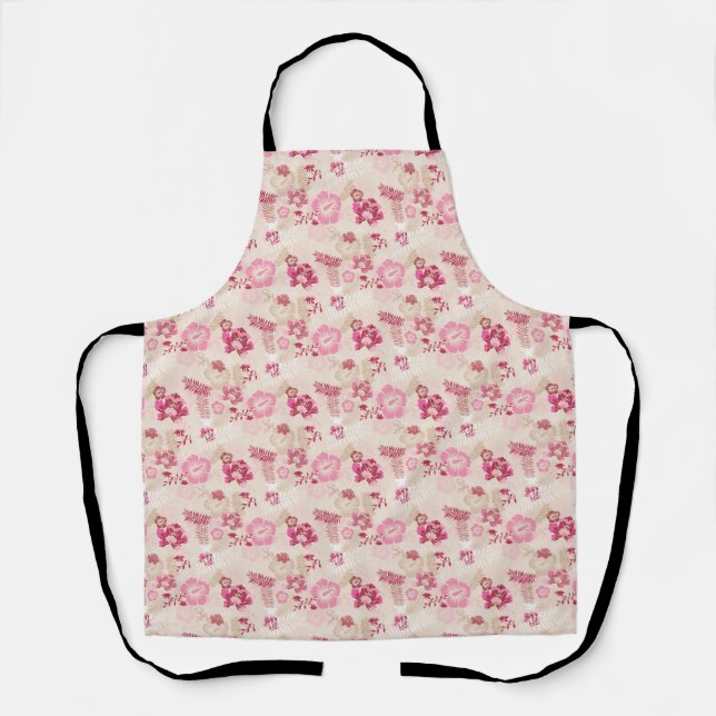 Delantal Patrón de flores modernas rosadas lindas (Anverso)