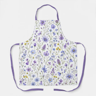 Delantal Patrón de flores silvestres acuarela amarillo púrp