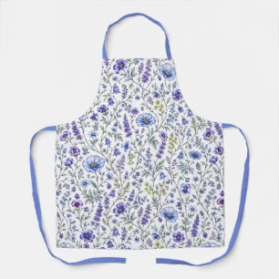 Delantal Patrón de flores silvestres acuarela púrpura azul