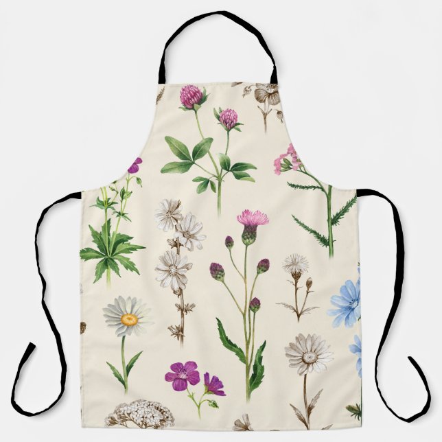 Delantal Patrón de flores silvestres acuáticas. (Anverso)