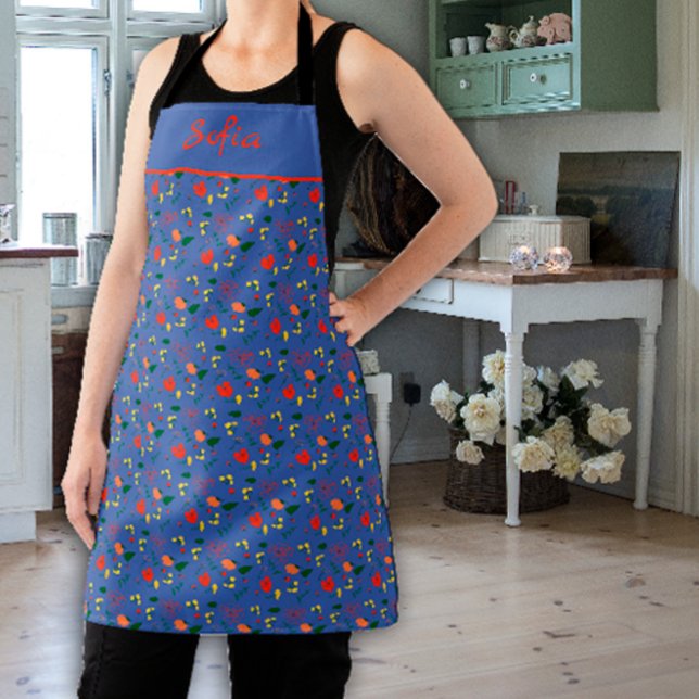 Delantal Patrón de flores silvestres azul Apron de impresió (Subido por el creador)