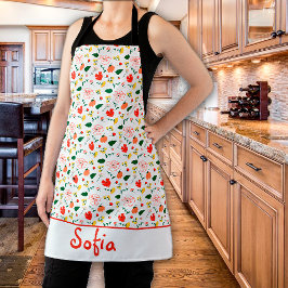 Delantal Patrón de flores silvestres manzana blanca