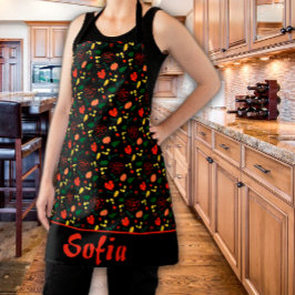 Delantal Patrón de flores silvestres manzana negra