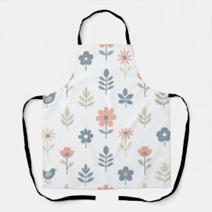 Delantal Patrón de flores y pájaros folk escandinavo