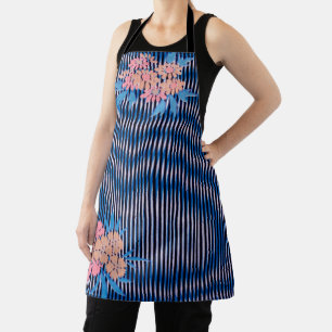 Delantal Patrón de flores y rayas, diseño japonés